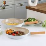 [M.v.Eisenberg] KUCHEN BAUM IH Ceramic Pan Series Set – 28cm Frying Pan, 28cm Wok | Non-Stick, Natural Mineral Coating, Induction-Compatible, Easy to Clean, with Elegant Wood Handle